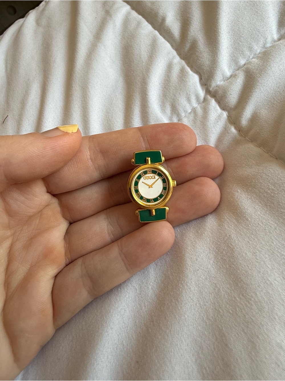 Gucci Green and Gold Round Watch Pin